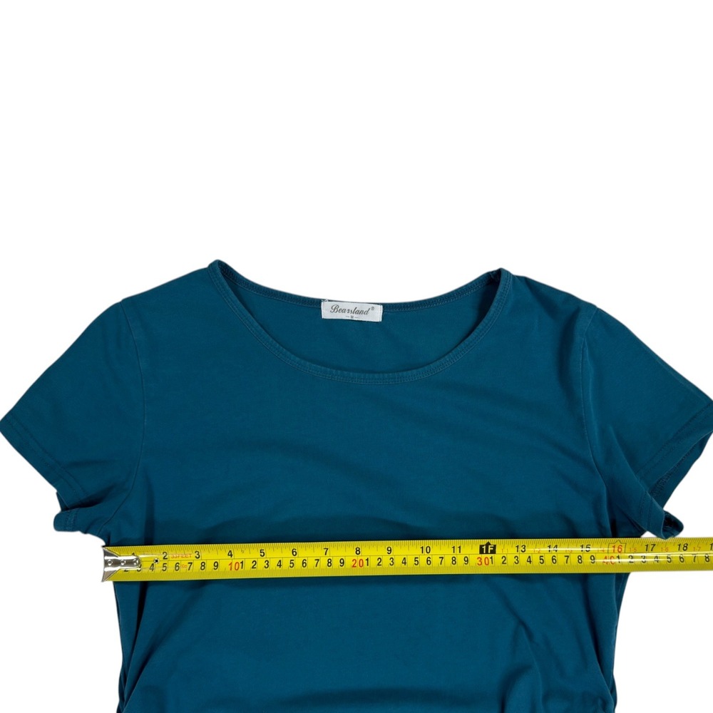 Bearsland Maternity T-Shirt M Teal Blue Ruched Side Short Sleeve Casual Pregnant - Picture 5 of 8